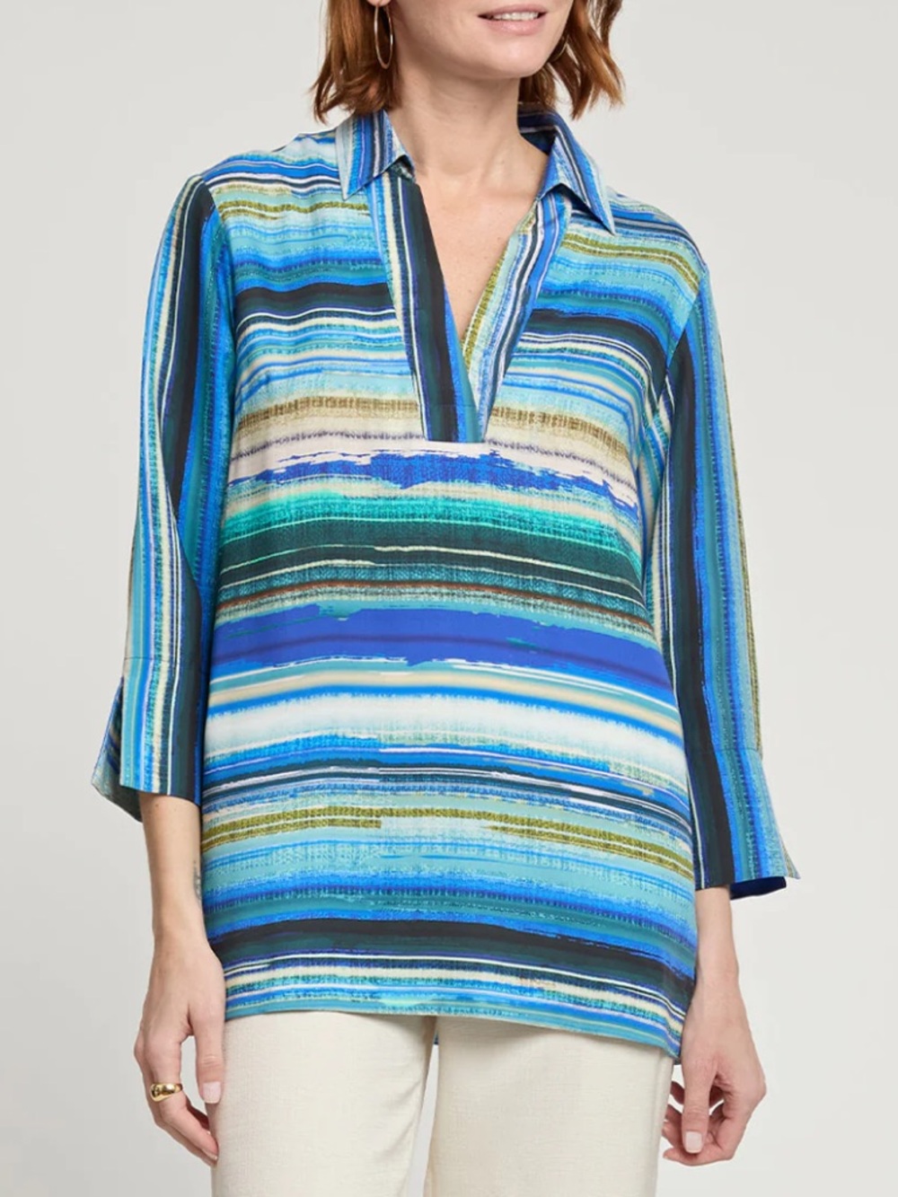 Hinson Wu Vicky 3/4 Sleeve Striped Tencel Top